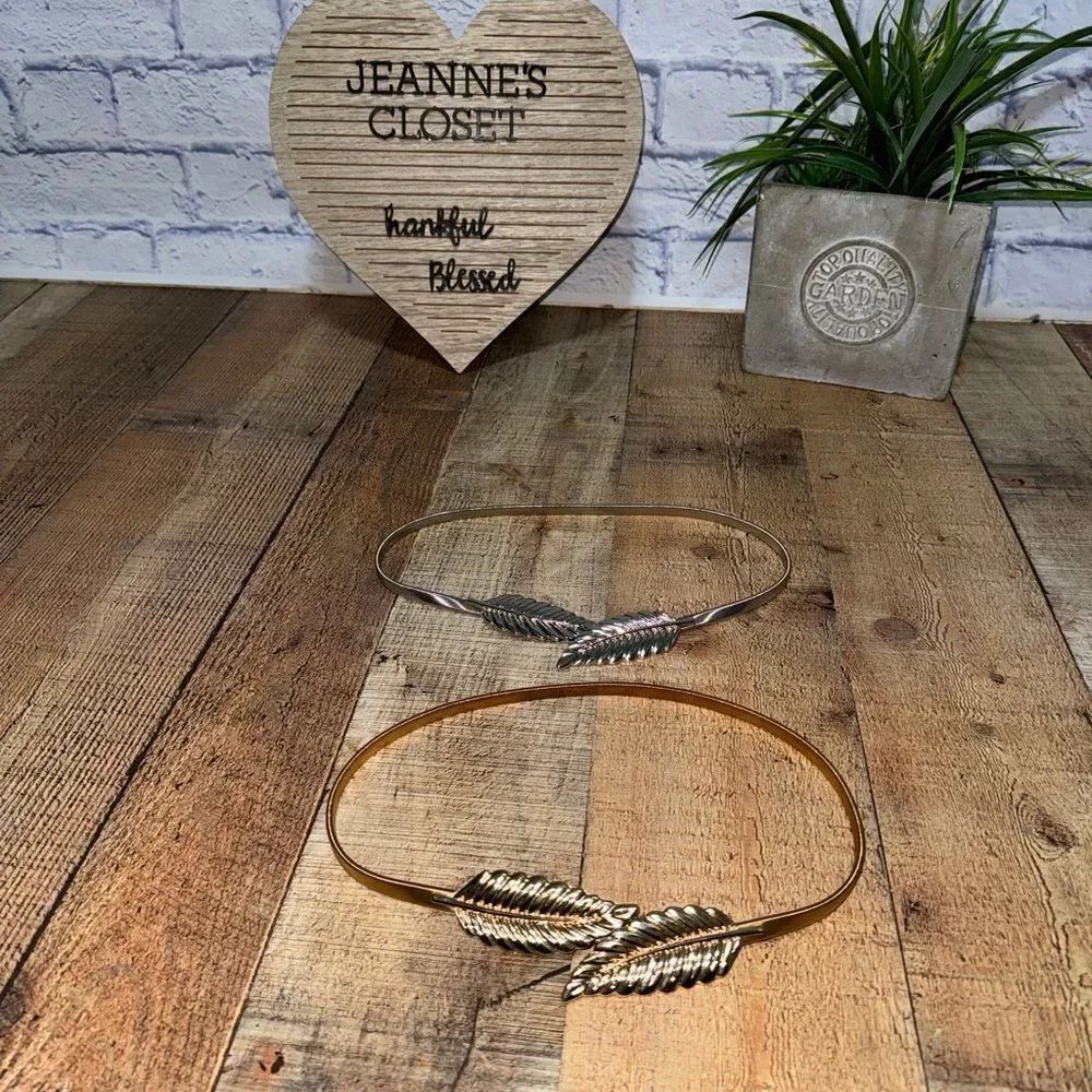 Elastic gold & silver leaf thin waistband belts bundle chain stretch
